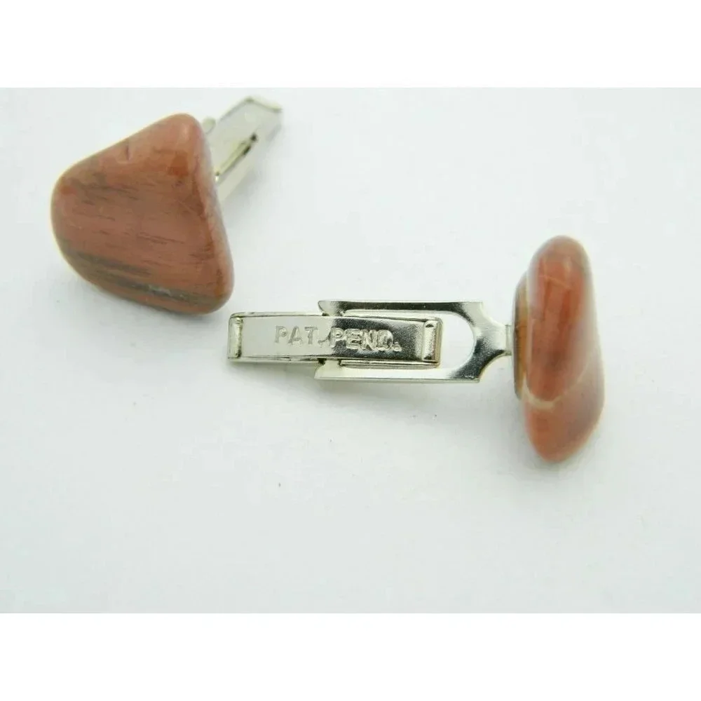 Gray Brown Agate Stone Mid Century Natural Silver